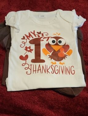 My 1st Thanksgiving Baby Bodysuit - White with Brown & Orange Turkey
